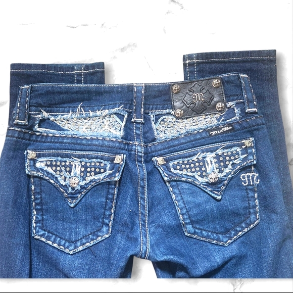 Miss Me Denim - Miss Me Blue Skinny Jeans with Rhinestone Details- Size 28